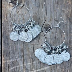 Vintage Boho Silver Coin Dangle Earrings